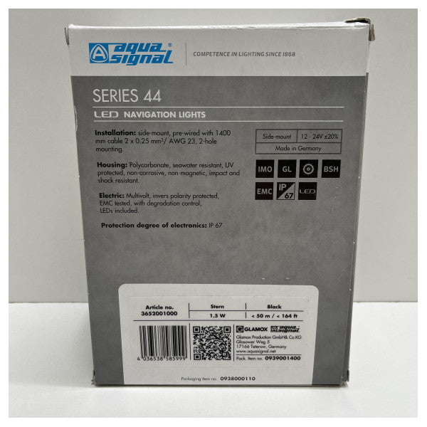 Кормовий світлодіодний навігаційний ліхтар Aqua Signal серії 44 чорний 12/24В - 3652001000