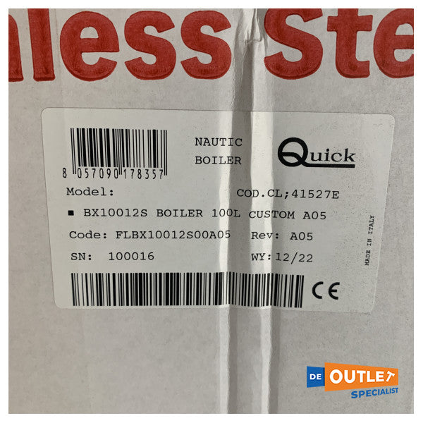 Quick BX100 100L 1200W ruostumattomasta teräksestä valmistettu vedenlämmitin 230V - FLBX10012S00A05 - FLBX10012S00A05