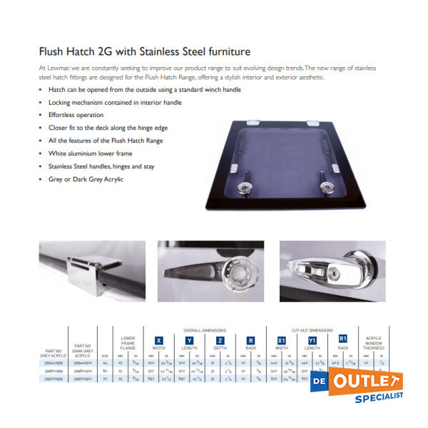 Lewmar flush 2G 70 ハッチ 697 x 697 mm ステンレススチール - 30294600