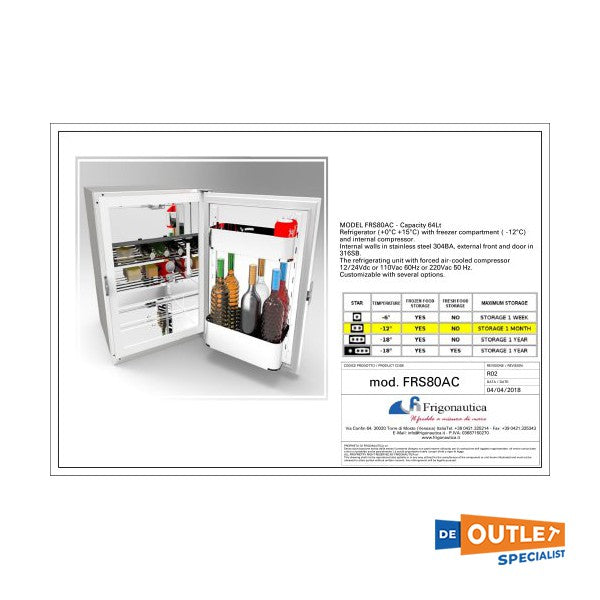Frigonautica FRS80AC 80L compressor koelkast inbouw 110V