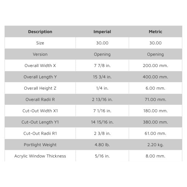 Lewmar Atlantic Size 30 アルミ製開口部舷窓 400 x 200 mm - 39130490