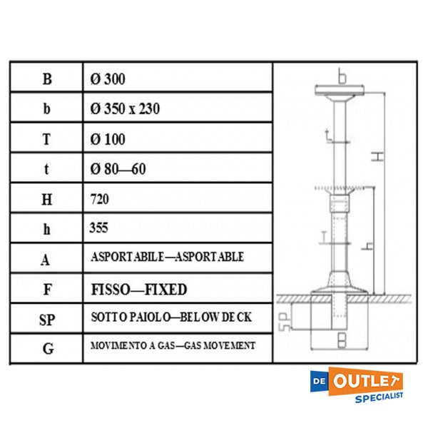 SAPPORT TABELLA Aġġustabbli tal-Aluminju SA FE 325/720 mm - 30.3072 / s.2 g F