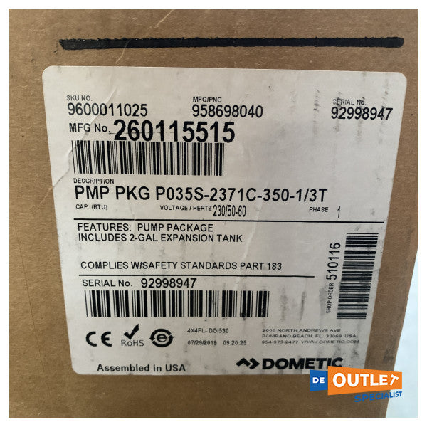 Dometic PMP PKG P035S-2371C ilmastointipumppu 230V - 9600011025