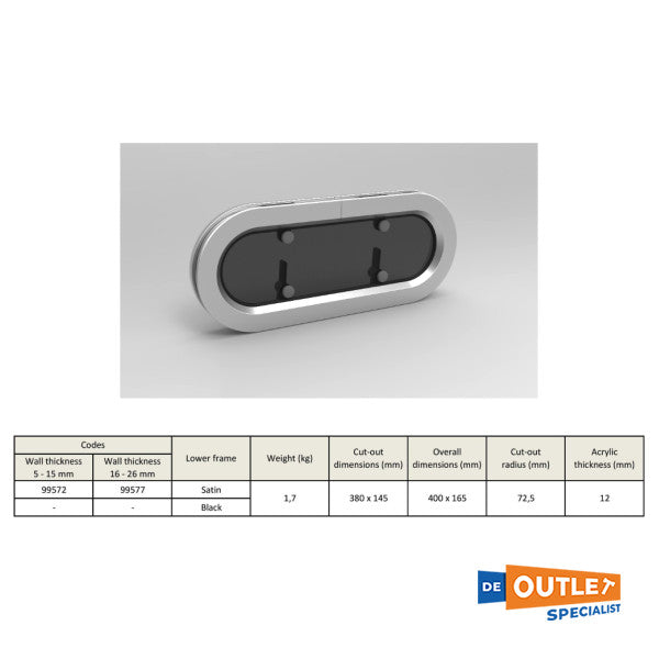 Goiot 99572 Evolution 380 x 145 мм - 33.10 ілюмінатор алюмінієвий