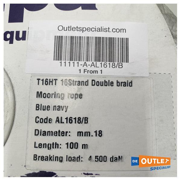 Roll allpa double braided Landvast 18 mm - 100 m Blue Navy