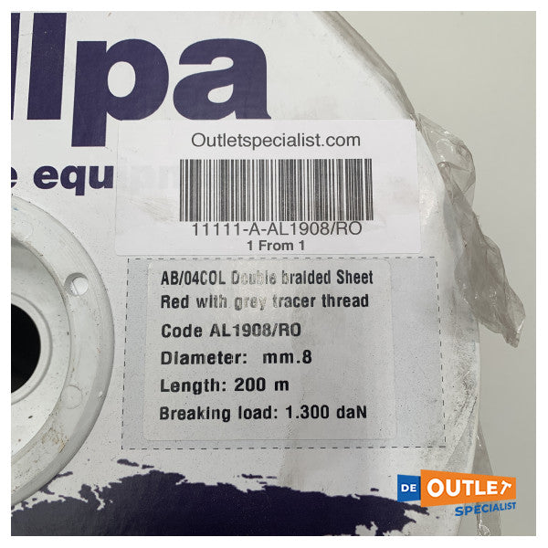 Моток ліски Allpa Allcord 8 мм з подвійним плетінням червоний 200 м - AL1908/RO