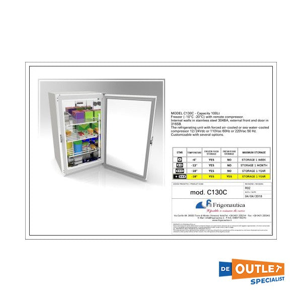 Frigonautica C130C 130L RVS compressor vriezer 12/24V inbouw