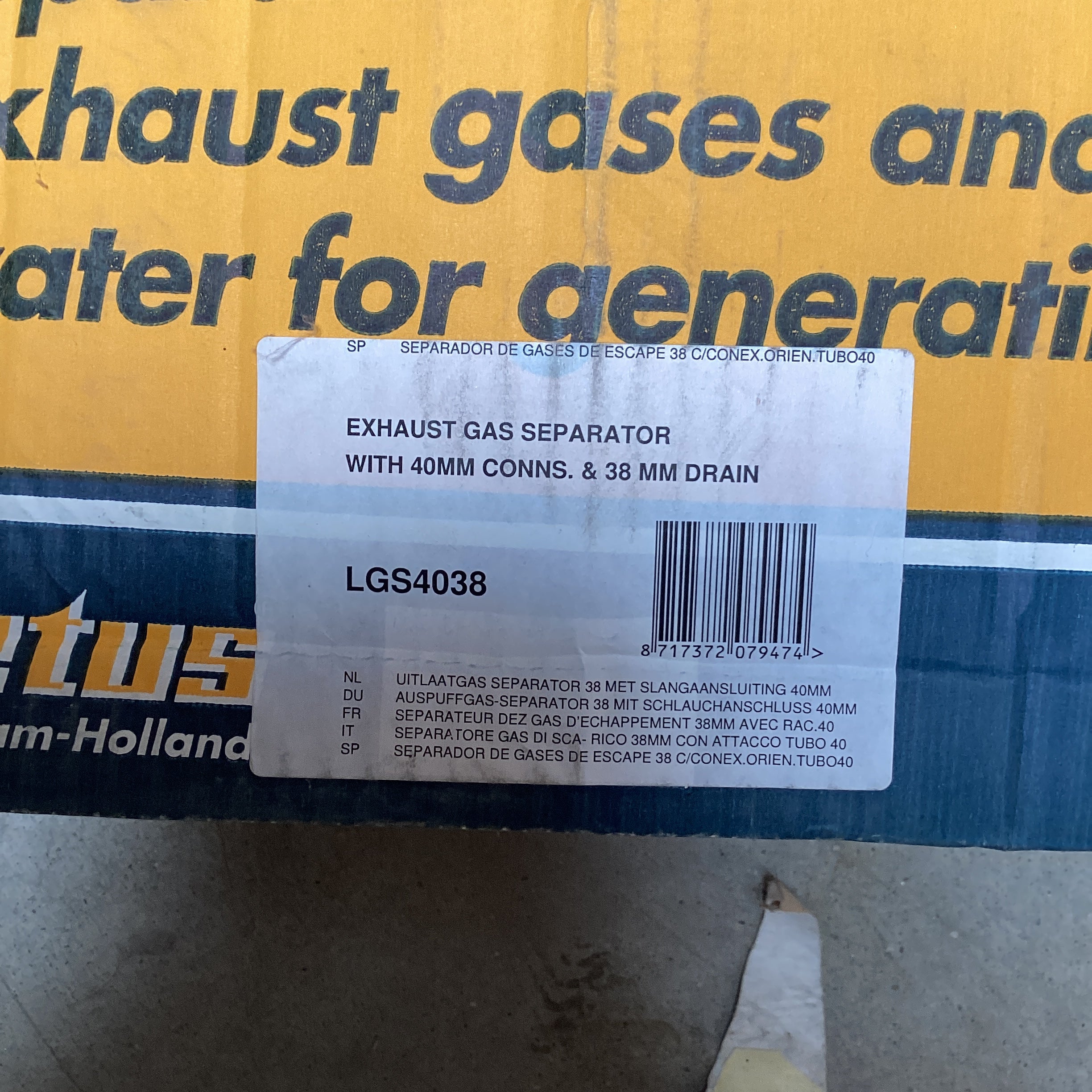 Vetus LGS4038 Exhaust Gas separator 40mm - 38mm drain