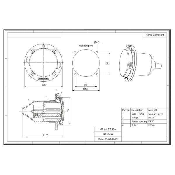 Proporzjon Elettriku MP16-B 16 Amp Konnessjoni tal-Qawwa tax-Xatt Iswed