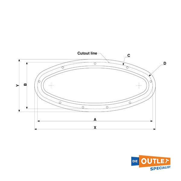 Rutgerson paslanmaz çelik lumboz 485 x 225 mm açıklık - A3330-220M