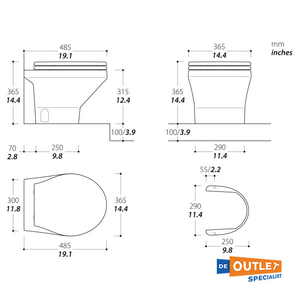 Tecma Compass マリン用ソフトクローズ付12V電動トイレ - COM012PW/TSFT