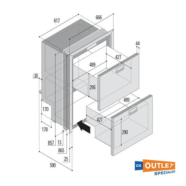 Vitrifrigo DW180 RFX 144L kompressorkølet køleskuffe i rustfrit stål