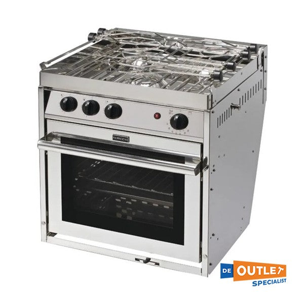 Force10 3-pits gaskooktoestel met oven cardanisch RVS - f63354