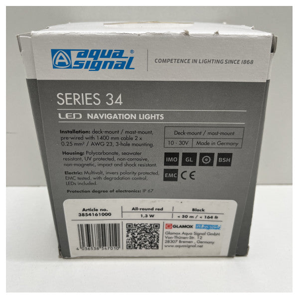 Aqua Signal Series 34 LED Red All -Round Navigation Light 12/24V - 3854161000