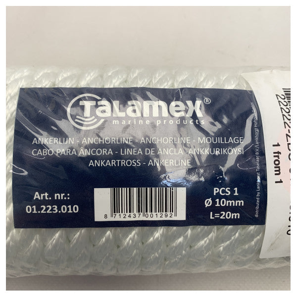 Talamex white anchor line 10mm - 20M - 01.223.010