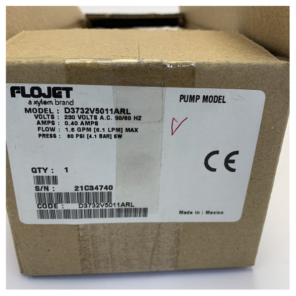 Pompe à liquide auto-amorçante Flojet D3732V5011ARL 6,1L/m 230V 60 psi 