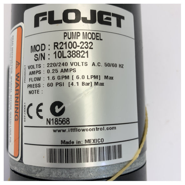 Pompe à liquide à diaphragme Flojet 230V 6L/min 60 PSI - R2100232A 