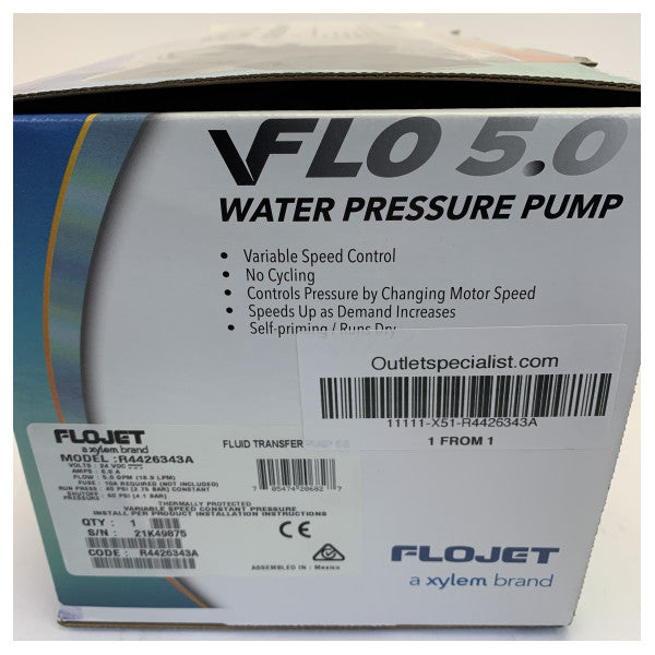 Flojet V-FLO 24V Raikasta vettä painepumppu - 19 L/m 40PSI - R4426343A 