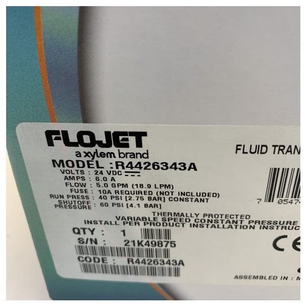 Flojet V-FLO 24V Raikasta vettä painepumppu - 19 L/m 40PSI - R4426343A 