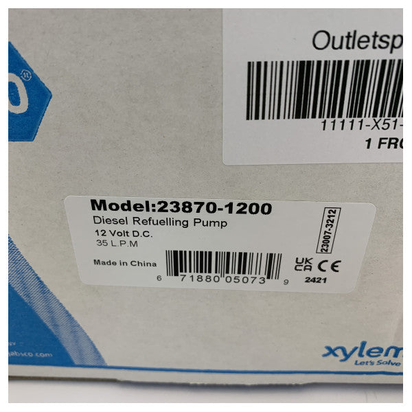 Jabsco 23870-1200 Bomba de combustível marítima de palhetas deslizantes - 12V Puppy - 35 lpm 