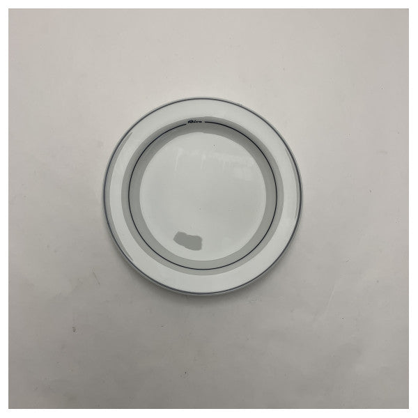 Riva Ceramic 21cm Flat Round Plate for Marine Use - Durable Porcelain Dinnerware with Blue Trim and Riva Logo (Assiette ronde plate en céramique de 21 cm à usage maritime) - Vaisselle en porcelaine durable avec bordure bleue et logo Riva