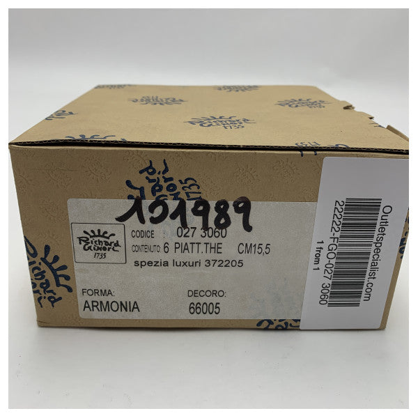 Riva Richard Genori Σετ 6 λευκών κεραμικών πιάτων με μπλε χείλος - Ανθεκτικά ναυτικά σερβίτσια για σκάφη και γιοτ