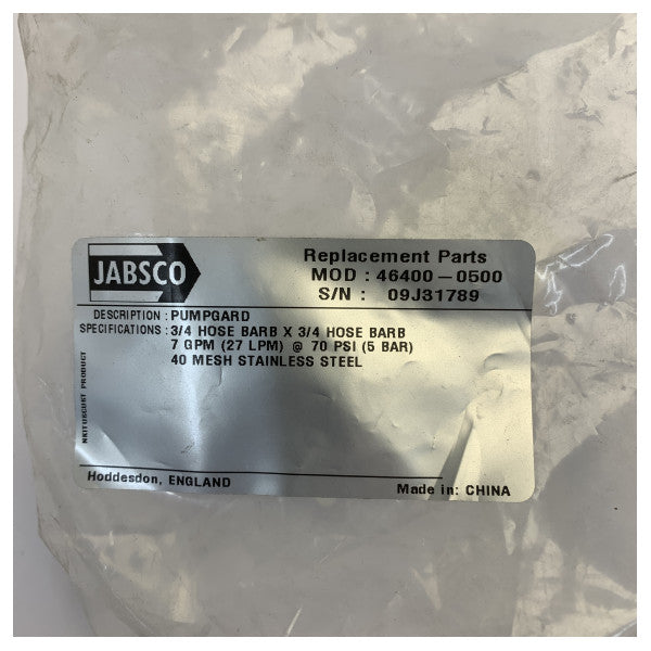 Filtro dell'acqua Jabsco 46400-0500 Pumpgard - 19mm 3-4 pollici 