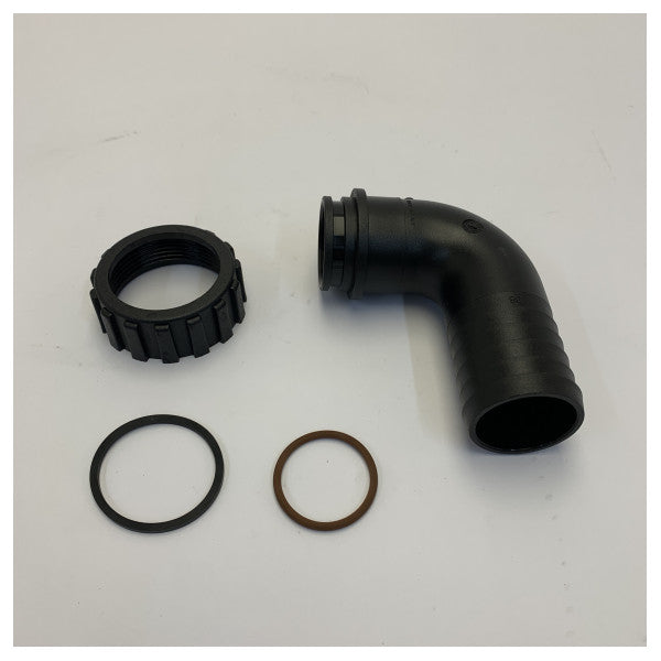 Σύνδεσμος σωλήνα 90° για δεξαμενές 38mm - Συμπεριλαμβανομένων των O-rings 