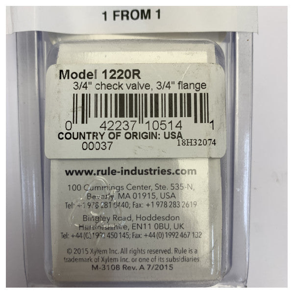 Backventil med fläns 3/4" - 1220R - marint backventil 