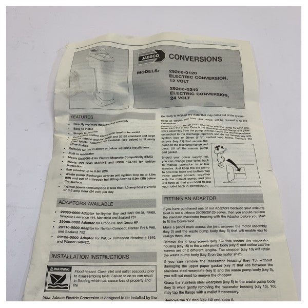 Jabsco 29108-0240 Motor Conversion Kit 24V for Manual Toilet 