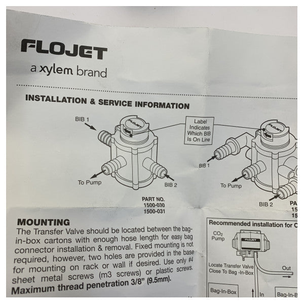 Flojet 01500-031A Válvula de transferência seletora 1-14HG para grande altitude 