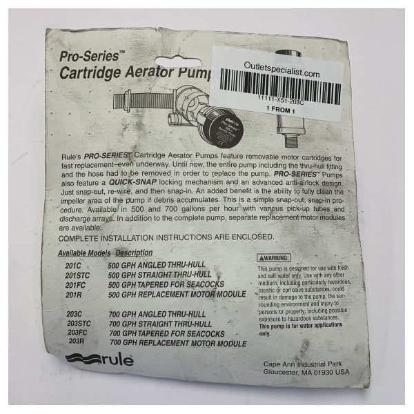Rule 700 GPH 12V Marine-Aeratorpumpe - Tauchfähige Bilgepumpe 203C 