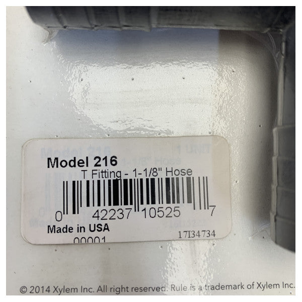 Conector en T para manguera marina Rule 216 de 1-1/8 pulgadas - 29 mm 