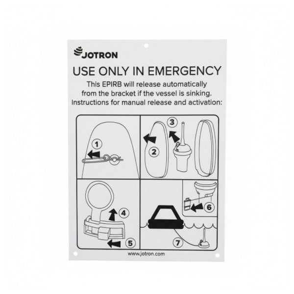 Jotron Tron 60S EPIRB Instruction Label - Part 87049 - Marine Safety Accessory 