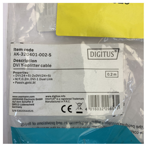Digitus DVI-I Dual Link-videosplitteradapter Y-kabel 20 cm - AK-320401-002-S 