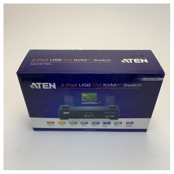 Aten CS1762A 2-porttinen USB DVI KVMP-kytkin äänellä ja kaapeleilla 