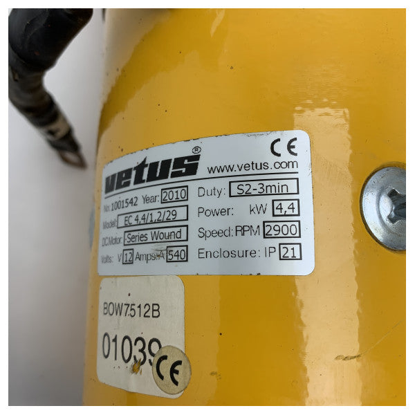 Vetus SET0031 12V 4.4kW Marine Bowthruster Motor til BOW7512 