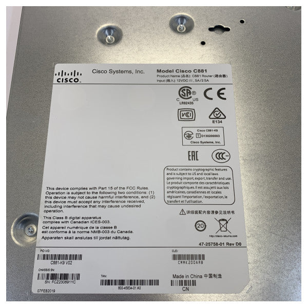 Cisco C881-K9 800 Series Integrated Services Network Router