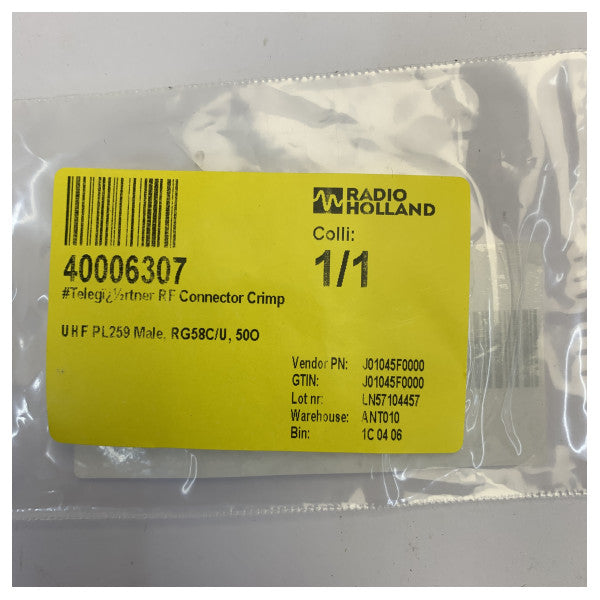 Złącze RF Telegärtner UHF PL259 męskie do zaciskania na kabel koncentryczny RG58 RG58C/U 50 Ohm 