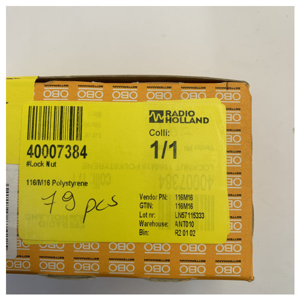 OBO Bettermann 116 M16 låsemutter i polystyren 