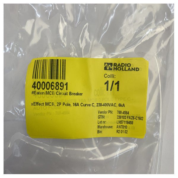 Interruptor automático Eaton xEffect MCB 2P 16A curva C 6 kA 230-400 VAC 