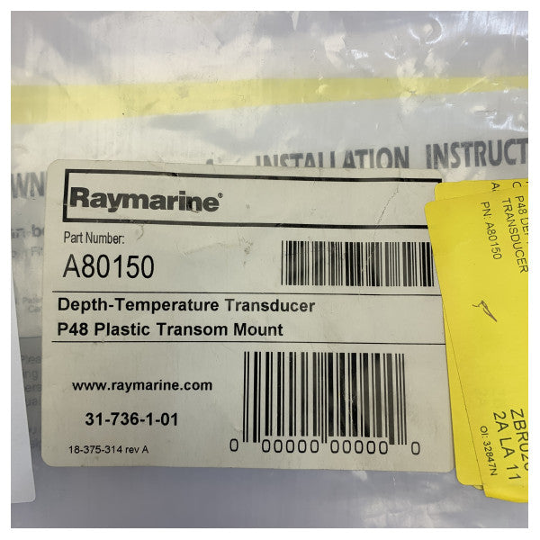 Raymarine Depth/Temp Transducer P48 A80150 Transom Mount Fan Beam