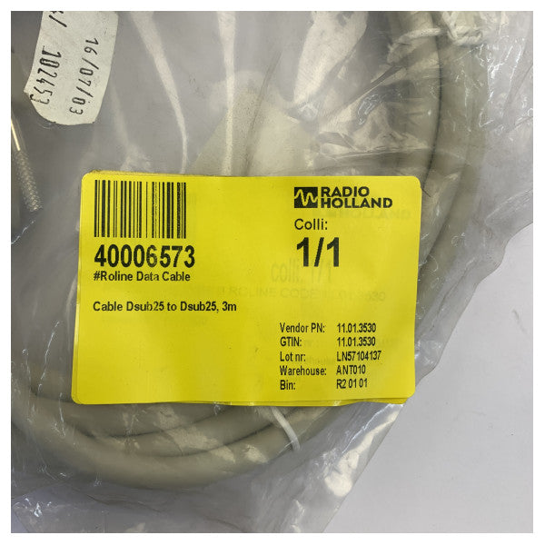 Roline D-Sub 25-pins hann til hann RS232 seriell datakabel 3 m - DB25 M/M 