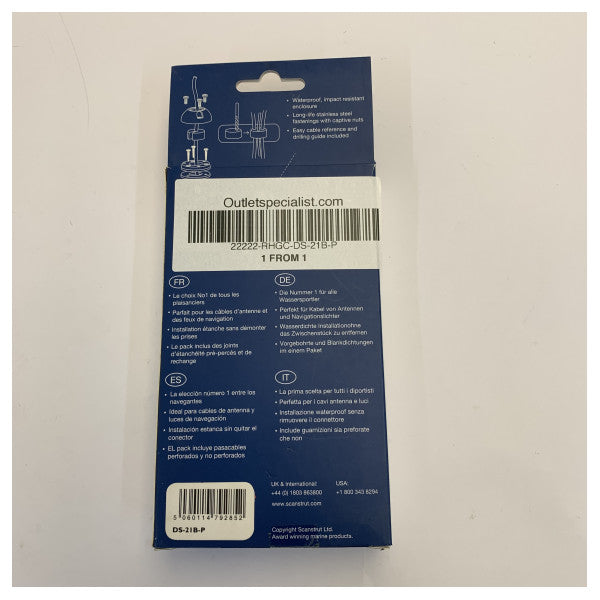 Scanstrut DS21B-P Passacavo verticale IP68 da 21 mm di diametro, guarnizione stagno per ponte yacht 