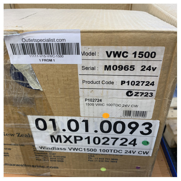 Vetus P102724 Maxwell Windlass 1500 VWC 24V 1200W 100TDC CW with Drum 
