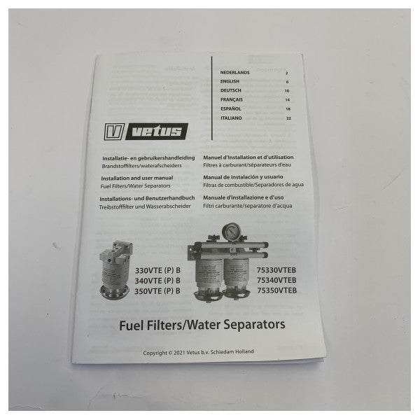 Vetus 75330VTEB double fuel filter water separator 360L/h 