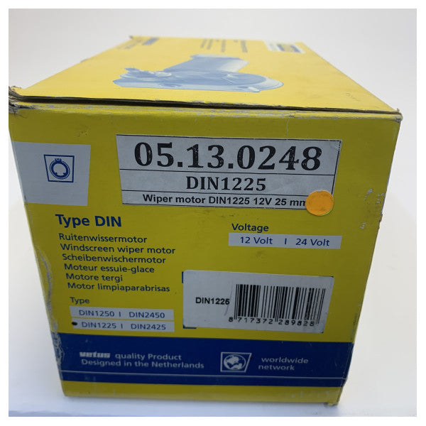 Vetus DIN1225 Windscreen Wiper Motor 12V Short Shaft 1 Inch with DIN Connector