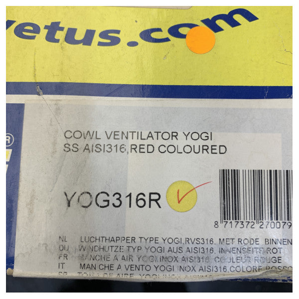 Vetus YOG316R YOGI air intake 125mm 316 Stainless Steel Red interior