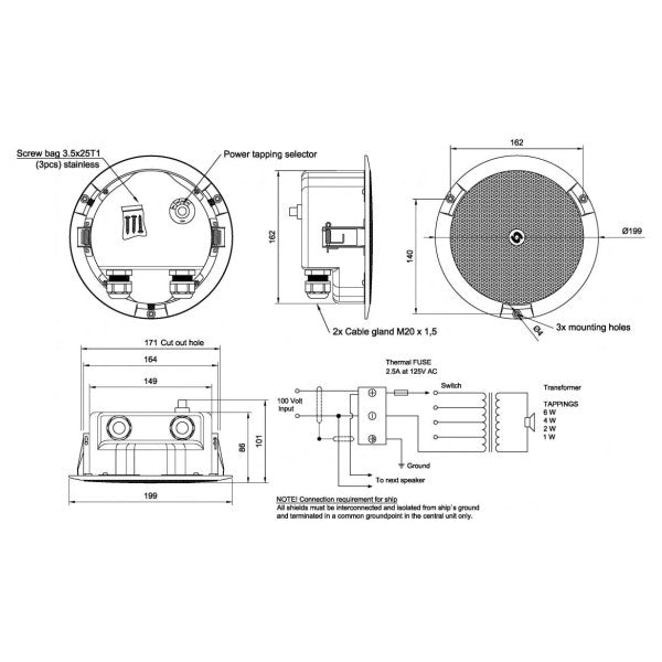 Zenitel CL-200T diffusore da soffitto bianco con cupola in acciaio