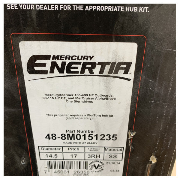 Mercury 8M0151235 Enertia Paslanmaz Çelik Deniz Pervanesi 14.5x17 Sağ 